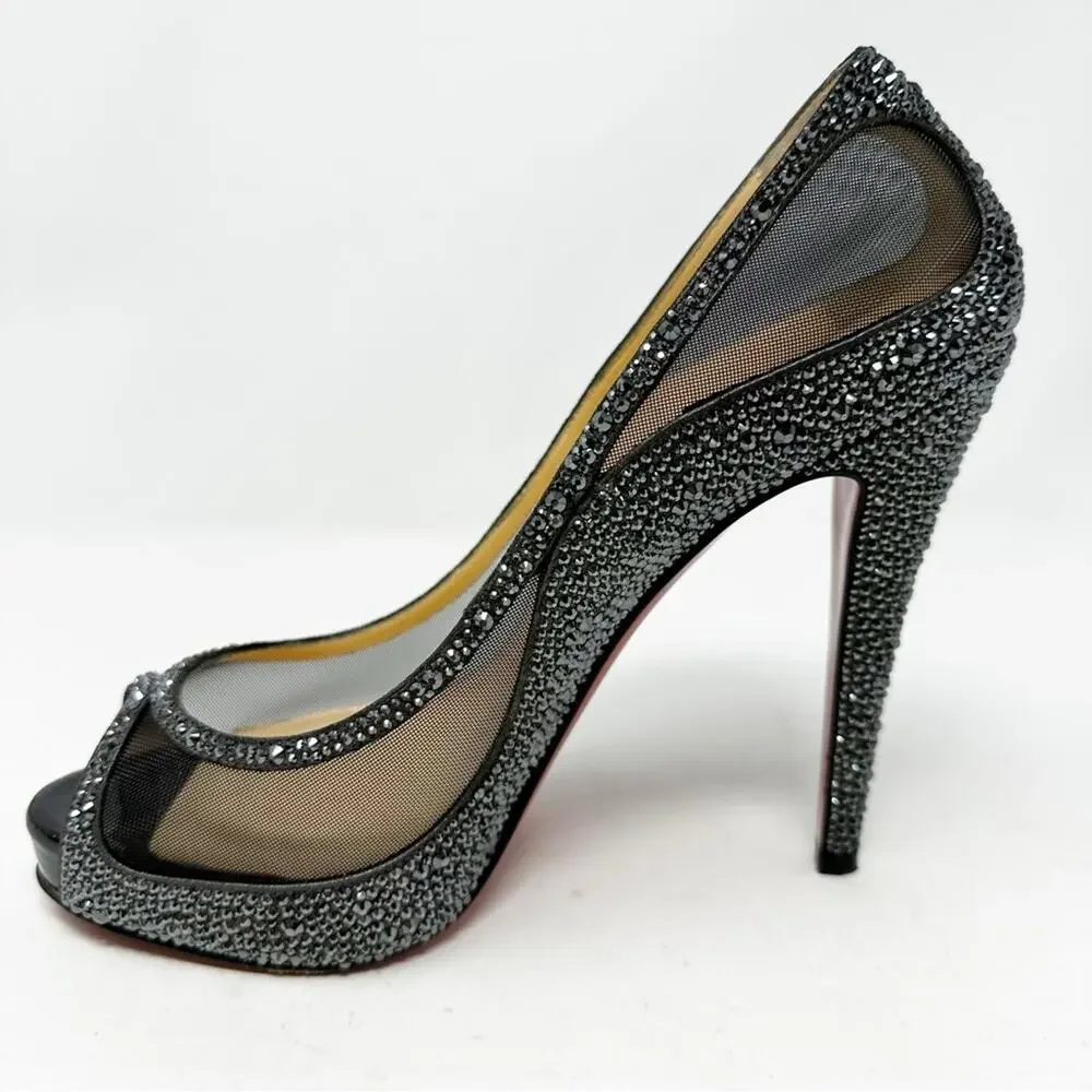 Christian Louboutin Camilla Strass Peep Toe Heels Womens Size EU 39.5